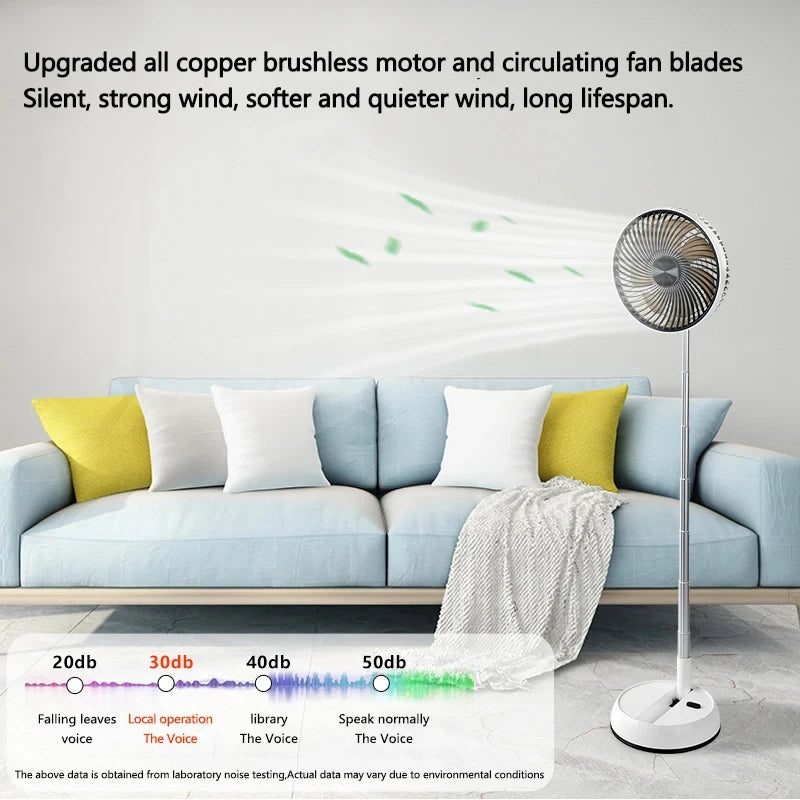 Portable Oscillating Standing Fan with Remote Controller Foldable Desk Fan Rechargeable Battery Powered Pedestal Fan for Camping