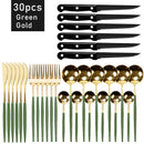 30pcs Black Dinnerware Set Stainless Steel Steak Knife Fork Coffee Spoon Teaspoon Flatware Dishwasher Safe Kitchen Tableware Set