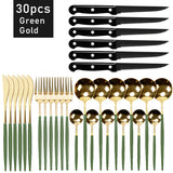 30pcs Black Dinnerware Set Stainless Steel Steak Knife Fork Coffee Spoon Teaspoon Flatware Dishwasher Safe Kitchen Tableware Set