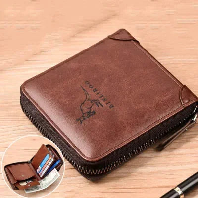 Genuine Leather Men's Wallet Luxury Short RFID Card Holder for Men Zipper Coin Purse Portable Male Wallets Billfold