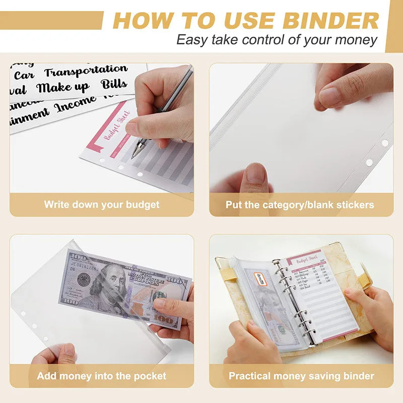 New Budget Plan Notebook A6 Cash Envelope Saving Money 6 Holes Binder for Financial Management A6 Loose-leaf Notebook Binder