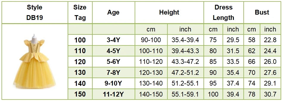 Children Princess Costume Kids Halloween Carnival Beauty Beast Birthday Party Clothes Girl Yellow Belle Cosplay Dress Up