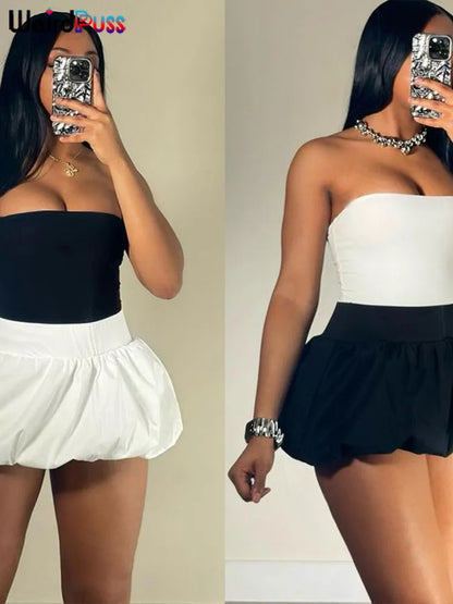 Nibber Ball Gown Skirts Women Y2K Hottie 2024 Summer Trend Midnight Waistband Miniskirts Birthday Basic Streetwear Wild Bottoms
