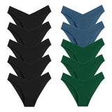 WarmSteps – Kit com 10 calcinhas femininas sem costura, em tecido "seda gelada" (ice silk), modelo com corte em V, tamanhos XS a L.