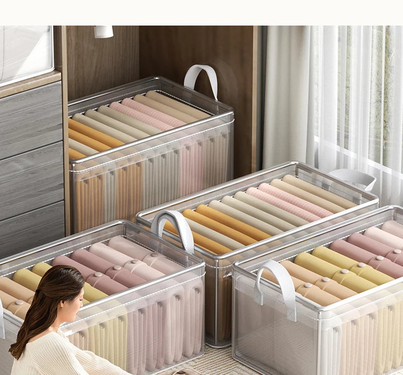 Cesta de almacenamiento transparente de PVC para ropa interior, caja de almacenamiento con marco de acero inoxidable, organizador de armario, caja de tela impermeable