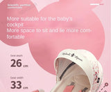 Pink Newborn Stroller can sit or lie down 0-6 years old Children Lightweight Folding Boardable Travel 360 ° Steering Stroller