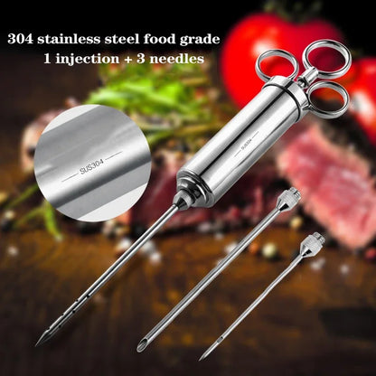 Injetor de tempero de marinada de 2 onças, injetores de carne de peru, injeção de seringa de cozinha de aço inoxidável com 2-5 agulhas