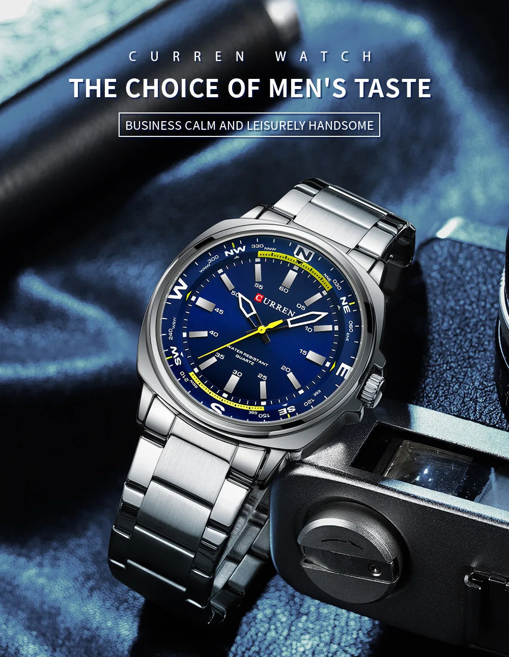 CURREN 8455 Men's Quartz Watch Large Dial Waterproof Stainless Steel Strap Casual Business Elegant Watches for Men Reloj Hombre