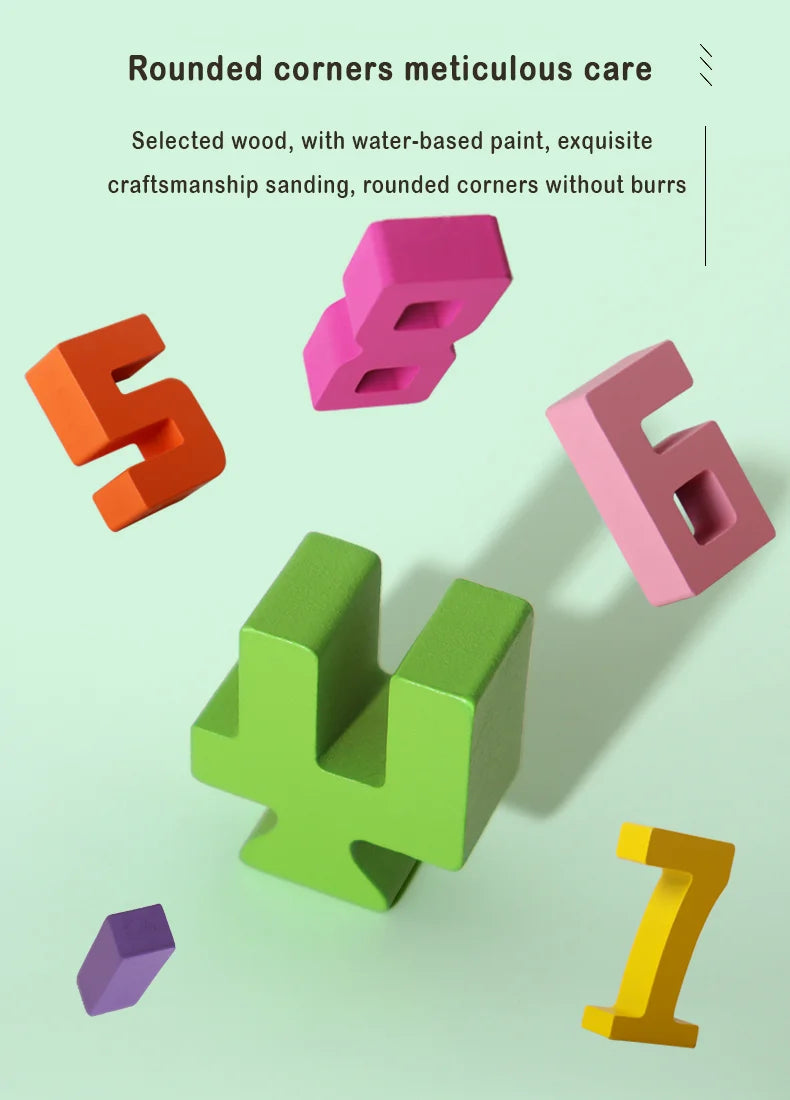 Wooden educational digital blocks, creative puzzles, stacking toys, fun brain teasers, early education topics, Montessori style