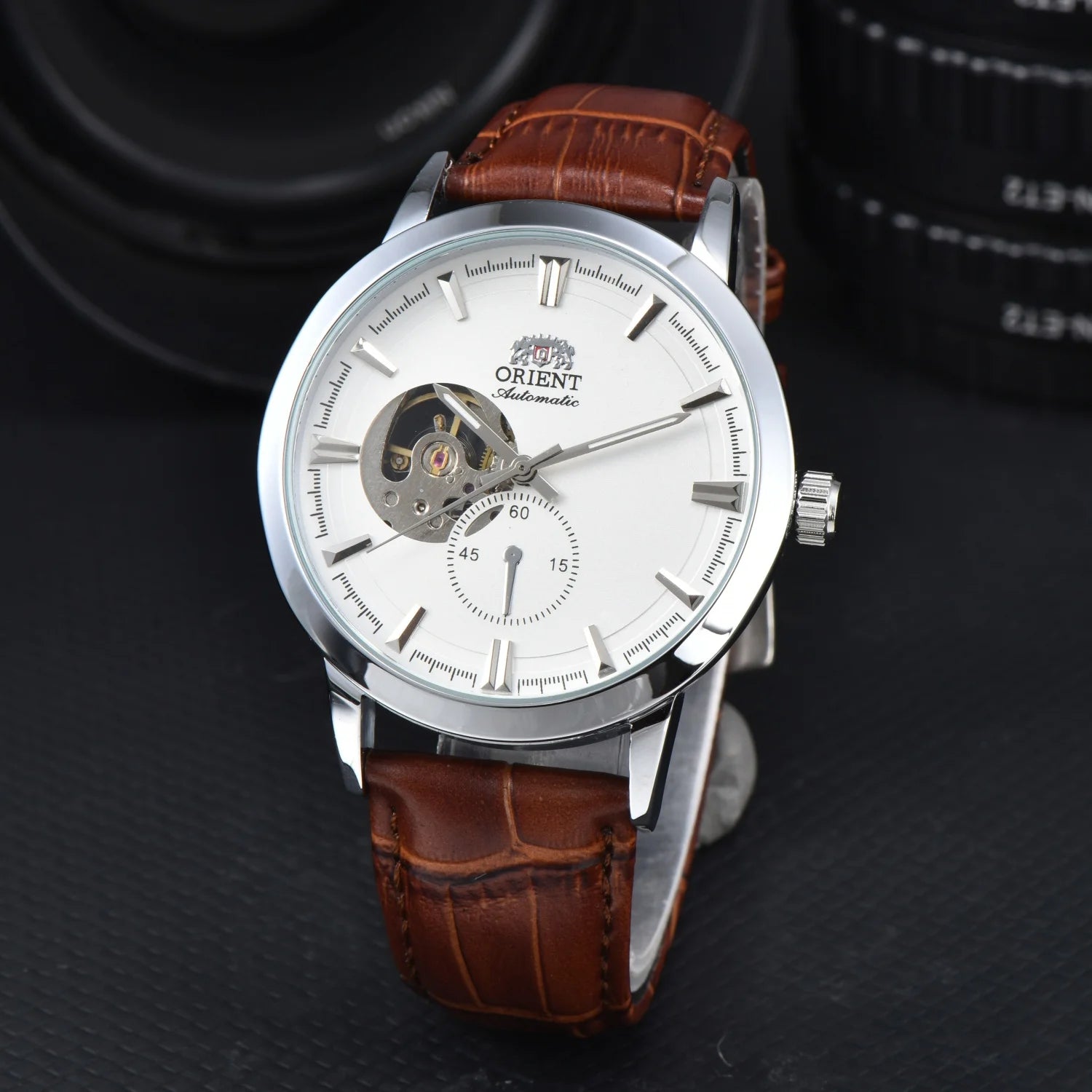 Orient Double Lion Watch Japanese Fully Automatic Mechanical Watch Hollowed Out Business Men's Watch Leather Strap