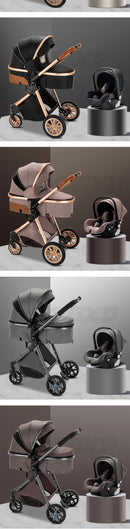 Luxurious Baby Stroller 3 in 1 Portable Travel Baby Carriage Folding Prams High Landscape Aluminum Frame Car for Newborn Baby