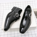 Large Size 48 Men's Leather Shoes with Buckle Block Carving Slip-On Square Head Board Shoes Trendy Adult Footwear