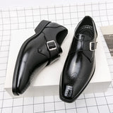 Large Size 48 Men's Leather Shoes with Buckle, Block Carving, Slip-On, Square Toe, Board Shoes, Trendy Adult Footwear