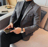 Chaqueta de traje de tweed para hombre, blazer de un solo pecho, gris, moda 2024, abrigo de diseñador de lujo para hombre, ropa de estilo coreano informal