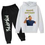 Conjunto de sudadera con capucha para niños, conjunto de sudadera y pantalones con estampado de Mbappe, ropa deportiva de 2 piezas para niños y niñas, primavera y otoño