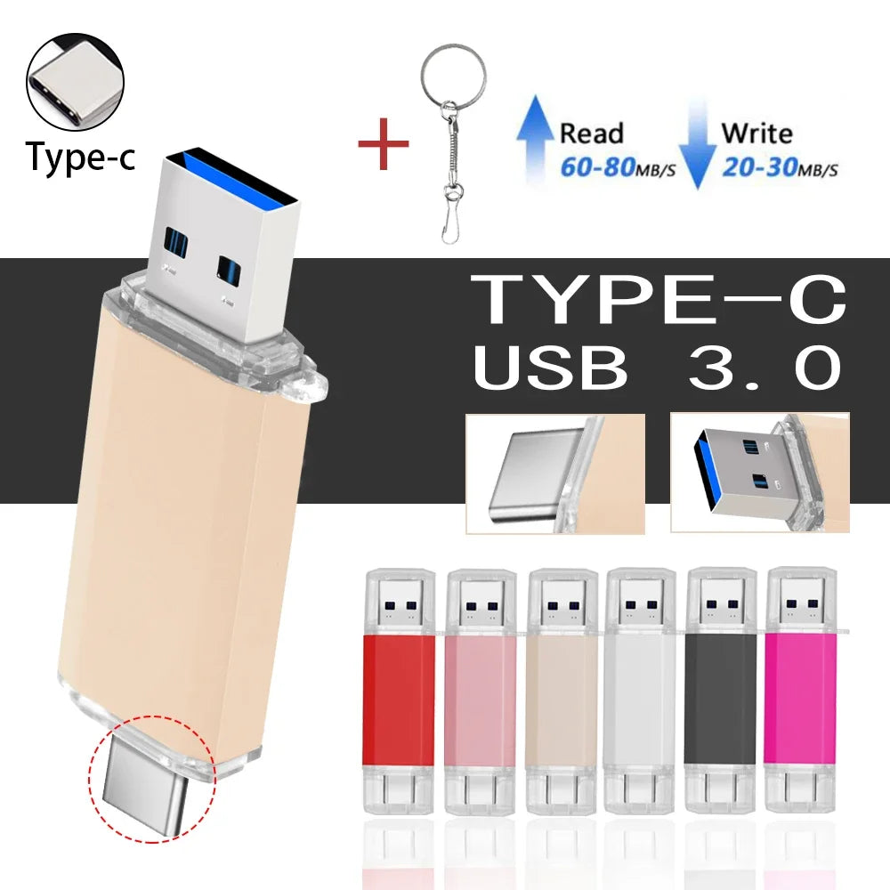 Metal OTG 3. 0 USB flash drive Pen Drive high quality 8GB 16GB 32GB 64GB 128GB Pendrive for Type-C device pen drive Gifts