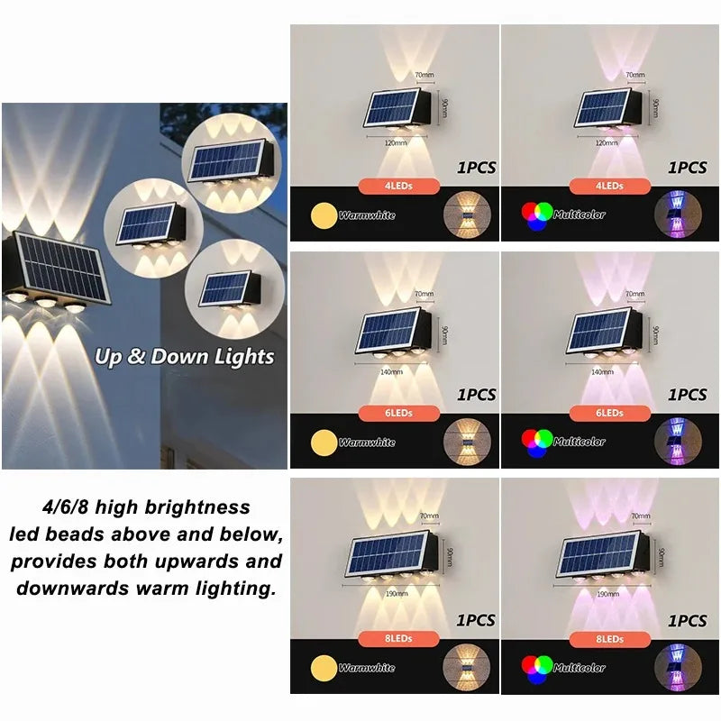 4/6/8LED Solar Wall Spotlight Outdoor Upper And Lower Lighting Solar Powered Waterproof Streetlight for Balcony Courtyard Garden