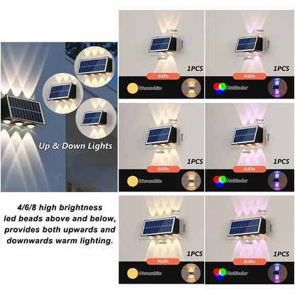 4/6/8LED Solar Wall Spotlight Outdoor Upper And Lower Lighting Solar Powered Waterproof Streetlight for Balcony Courtyard Garden