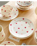 Heart-shaped Ceramic Dinnerware Set, Dinner Plate, Rice Salad Bowl, Coffee Mug, Japanese Love, Warm Gift for Valentine day