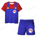 Summer anime Super Mario fashion cute boy 3D top T-shirt+shorts two-piece set Mario girl and boy top short sleeved shorts