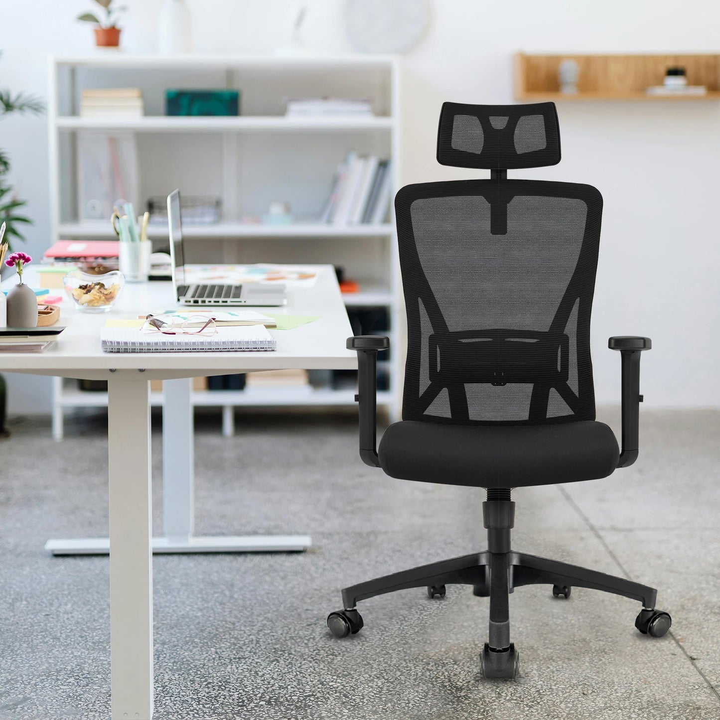 Durrafy Ergonomic Office Chair, Office Chairs, Desk Chair with adjustable headrest, Armrests, 150KG load capacity, Black