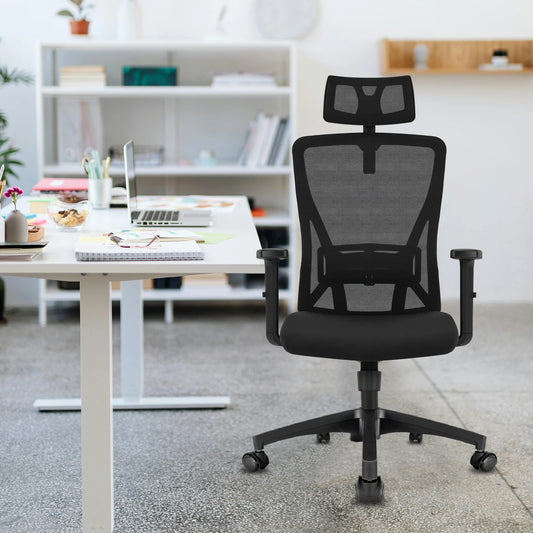 Durrafy Ergonomic Office Chair, Office Chairs, Desk Chair with adjustable headrest, Armrests, 150KG load capacity, Black