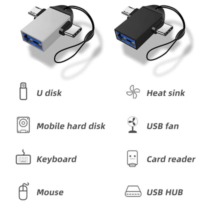 OTG Type C Adapter 2 in 1 Micro Usb to USB C Adapter Mobile Phone Flash Drive Reader Mouse Connector USB Cable Converter