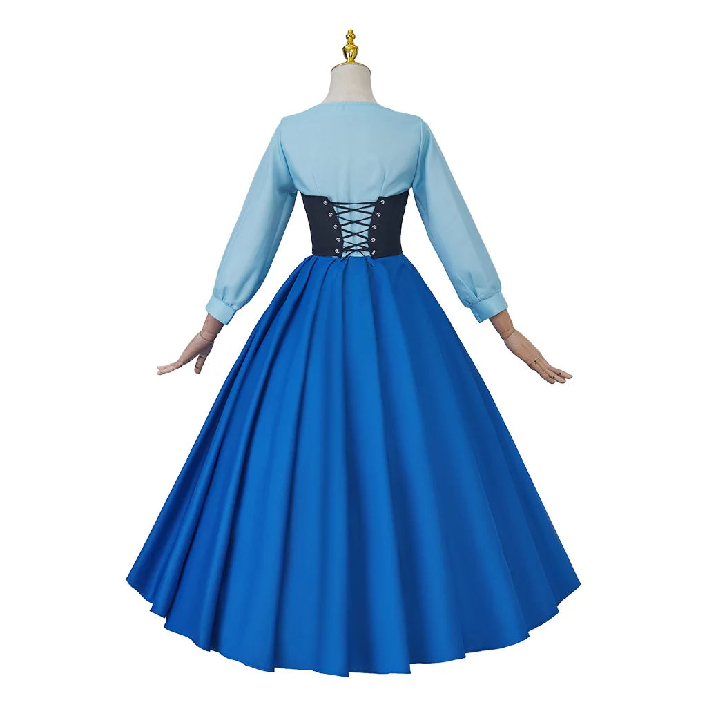 Adult Anime Mermaid Ariel Princess Cosplay Costumes Long Sleeved Waist Princess Gown Dress Girls Stage Performance Party Costume