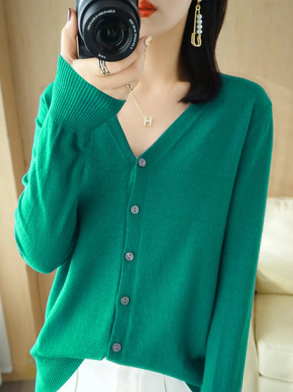Cárdigan de punto de cachemira Andy de otoño, nuevo, con cuello en V, color liso, moderno, de alta calidad, cómodo, holgado e informal - GH021