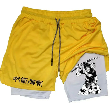Men's Sports Shorts Anime Performance Shorts Printed Men GYM Casual Sport Compression Shorts Workout Running Mesh 2 in 1 Shorts
