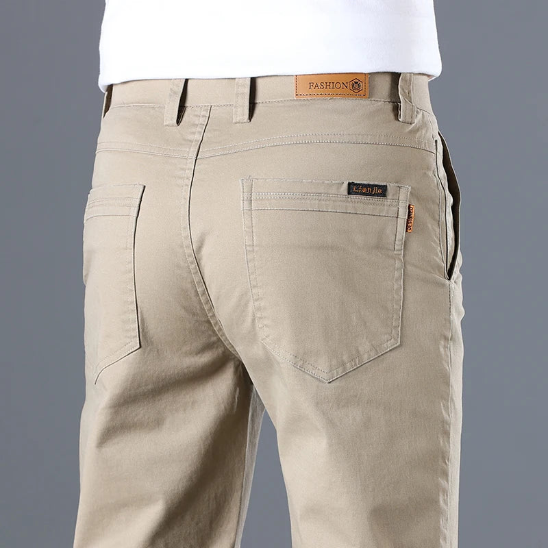 Men's High Quality Pure Cotton Classic Solid Color Casual Pants Business Stretch Slim Straight Brand Trousers Male Autumn New