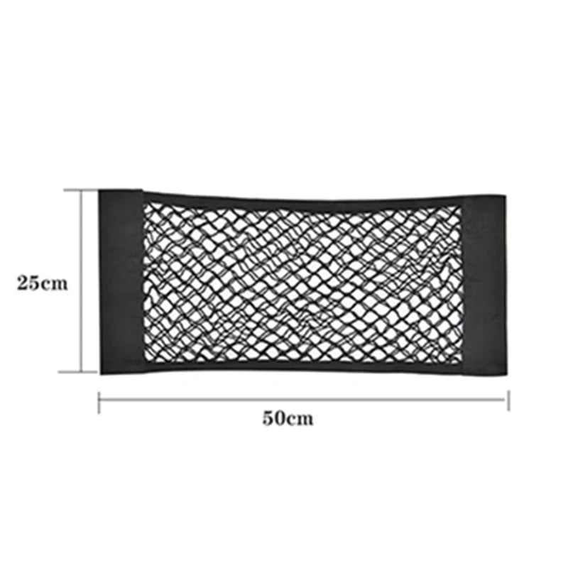 Car Seat Back Organizer Trunk Net Mesh Pocket Elastic String Net Magic Sticker Universal Portable Storage Bag Car Accessories