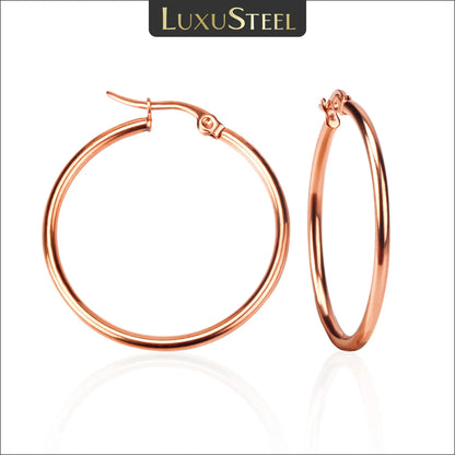 Luxusteel 10mm-65mm clássico aros de aço inoxidável para mulheres meninas cor ouro rosa grande círculo redondo brincos sem desbotamento anti-alergia