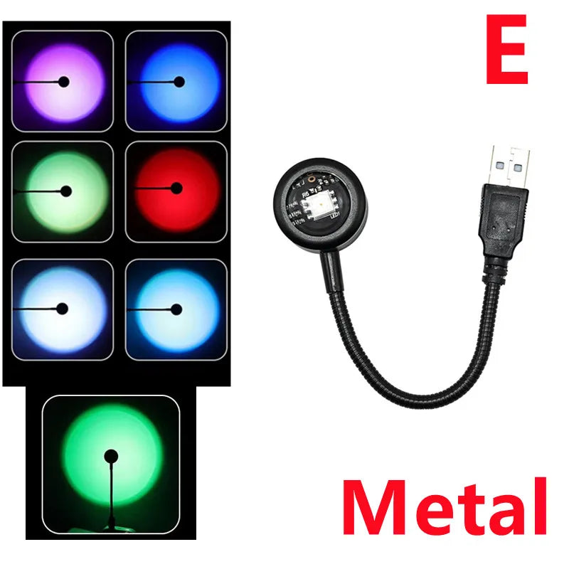 Proyector de lámpara de atardecer LED USB RnnTuu, luz nocturna portátil para decoración del hogar, luz de ambiente para sala de estar, fotografía de pared, luces de neón