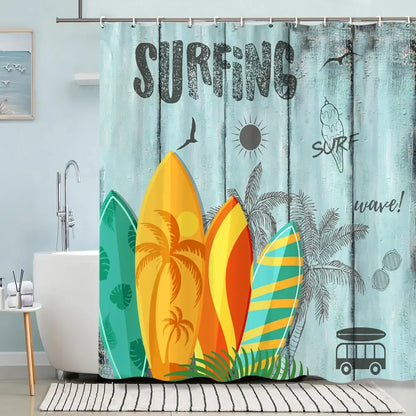 Turtle Shower Curtain Summer Beach Anchor Nautical Starfish Watercolour Art Creative Polyester Shower Curtains Bathroom Decor