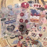 6pcs Glitter Stickers Y2K DIY Toploader Scrapbooking Journal Decor Stickers for Phone Kawaii Transparent PET Stickers Gift