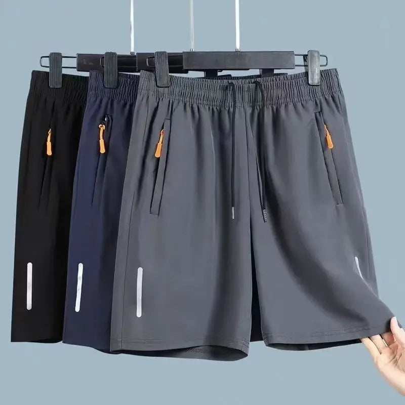 Verão dos homens shorts de seda gelo correndo ginásio esporte shorts secagem rápida respirável praia calça curta fitness jogging legal casual roupas esportivas