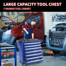2025 New Blue 7-Layer Metal Toolbox with Key Locking System & Wheels - Durable, Multi-Functional Storage Cart