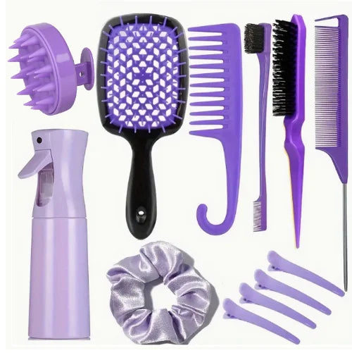 Curly Hair Detangling Comb Set Curly Hair Brush Curved Rat Tail Comb Hair Brush, Salon Tools, 12pcs per set