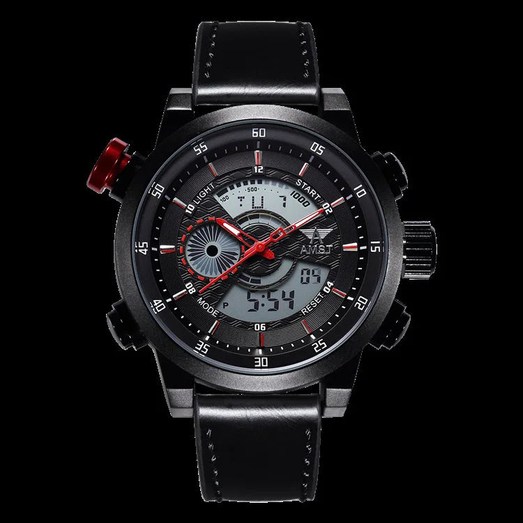 2024 NEW AMST Luxury Brand Men's Quartz LED Watches Men Fashion Casual Sports Clock Genuine Leather Military Wrist Watch