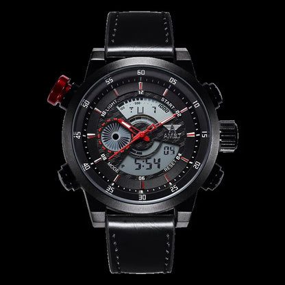 2024 NEW AMST Luxury Brand Men's Quartz LED Watches Men Fashion Casual Sports Clock Genuine Leather Military Wrist Watch