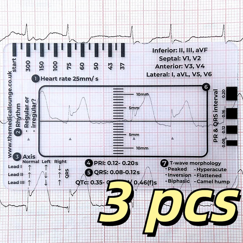 ECG 7 Step Ruler, Ruler Card for ECG/EKG Interpretation, Portable Pocket ECG EKG Reference Guide with Sheath, Emergency tool