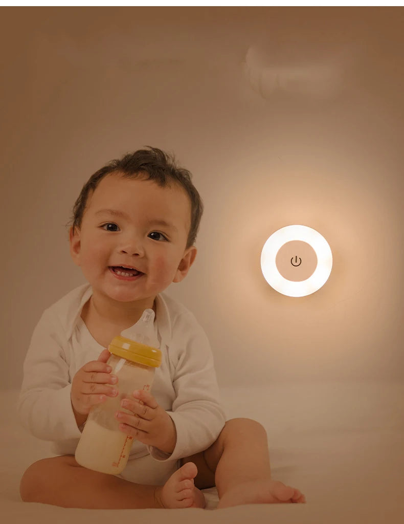 Energy Saving Led Touch Sensor Night Lights USB Rechargeable Magnetic Wall Light Room Aisle Bedroom Round Portable Night Lamp