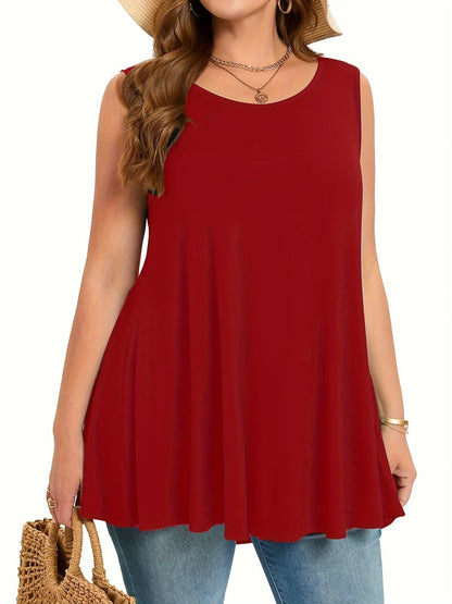 Plus size simples sólido regata casual tripulação pescoço sem mangas regata para o verão roupas femininas plus size