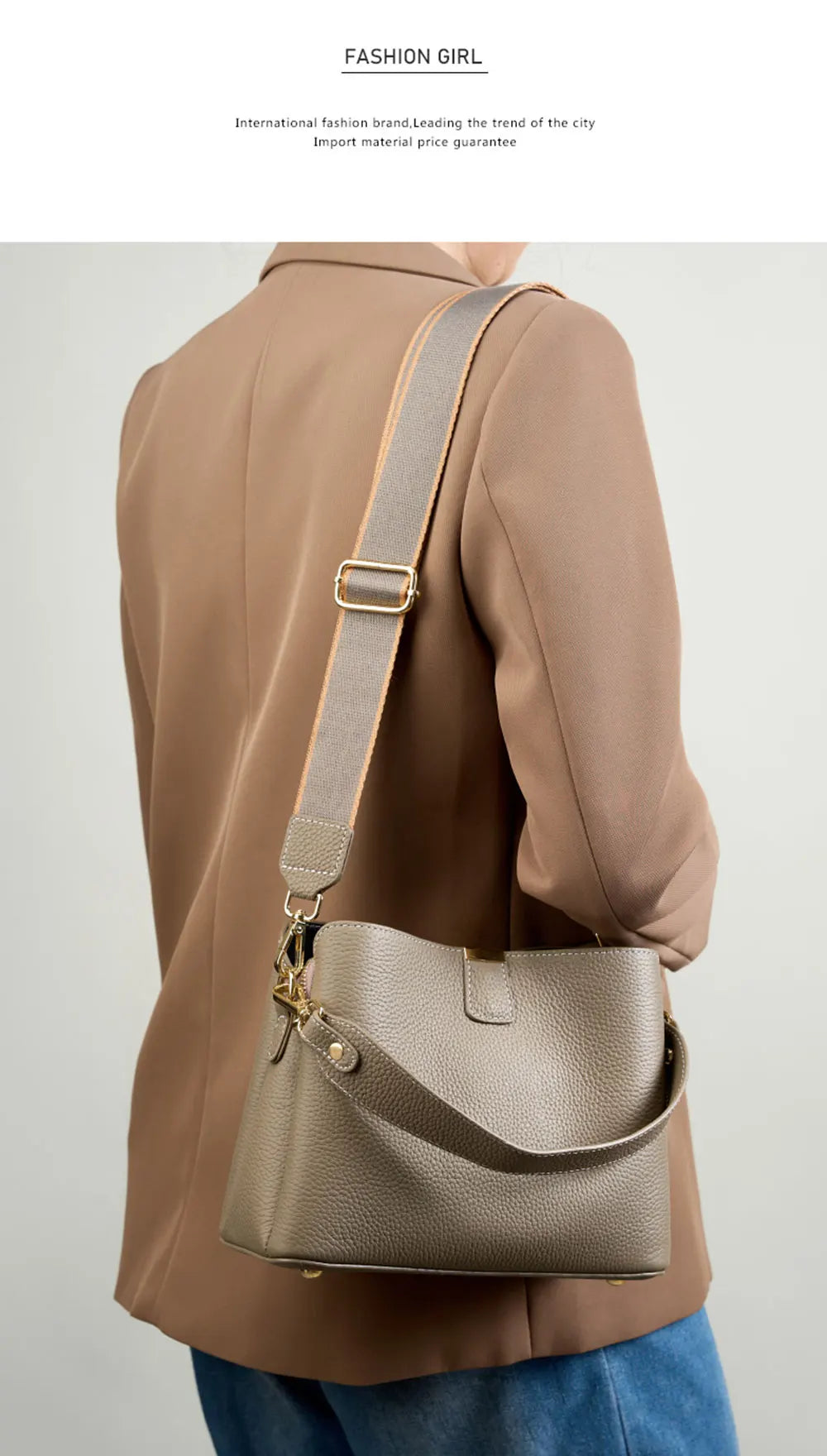 100% Genuine Leather Women's Bucket Bag Luxury Designer Versatile Shoulder Bag Women Commuter Crossbody Bags Female Handbag