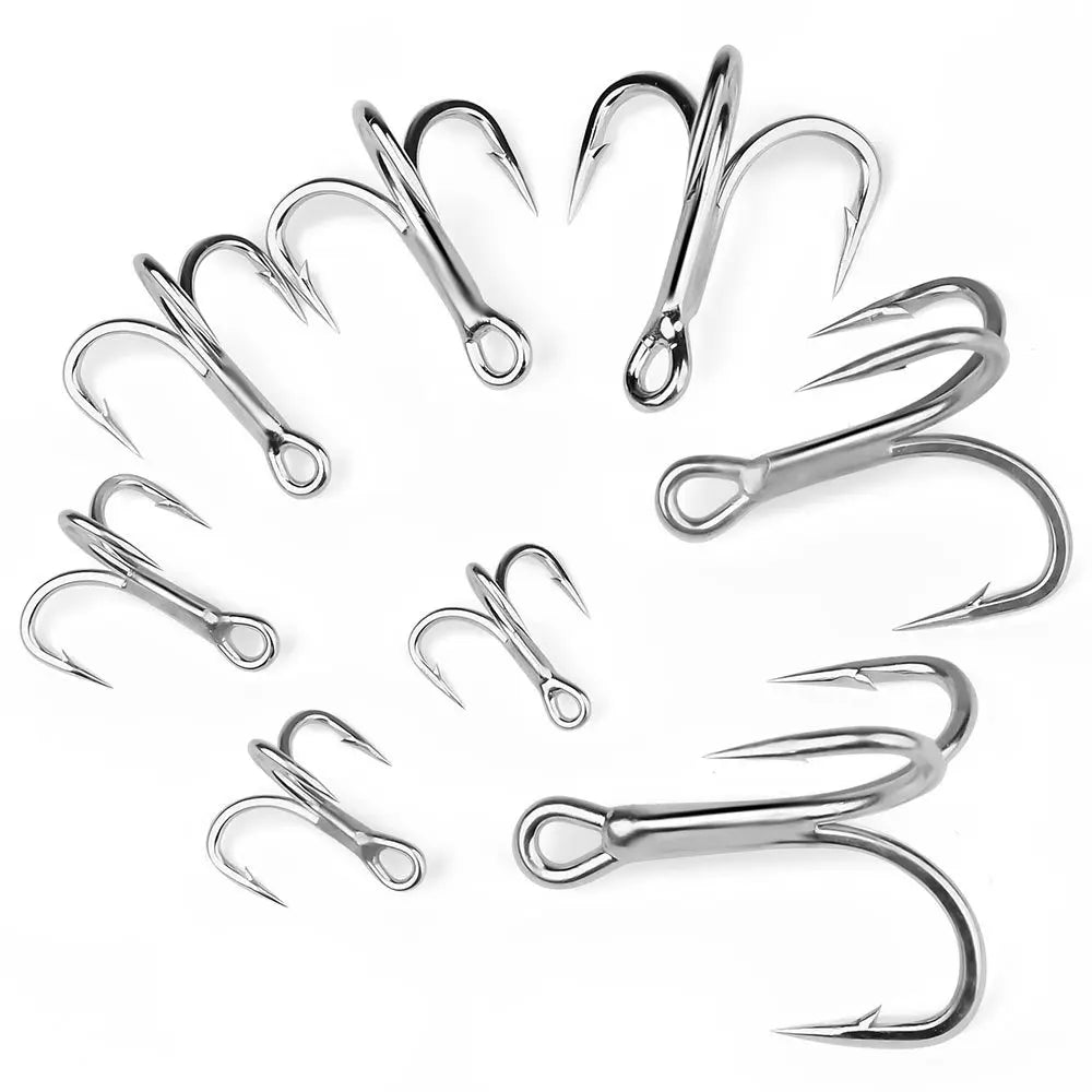 10pcs 4X 5/0# 4/0# 3/0# 1/0#-1# 2# 4# Super Strength Hooks Reinforced anchor Fishing Hook High-Carbon Steel Tin Treble Hook