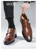 Classic Retro Dress Men's Monk Leather Shoes With Pointed Toe Buckle Business Office Wedding Comfortable Men's Oxfords Shoes