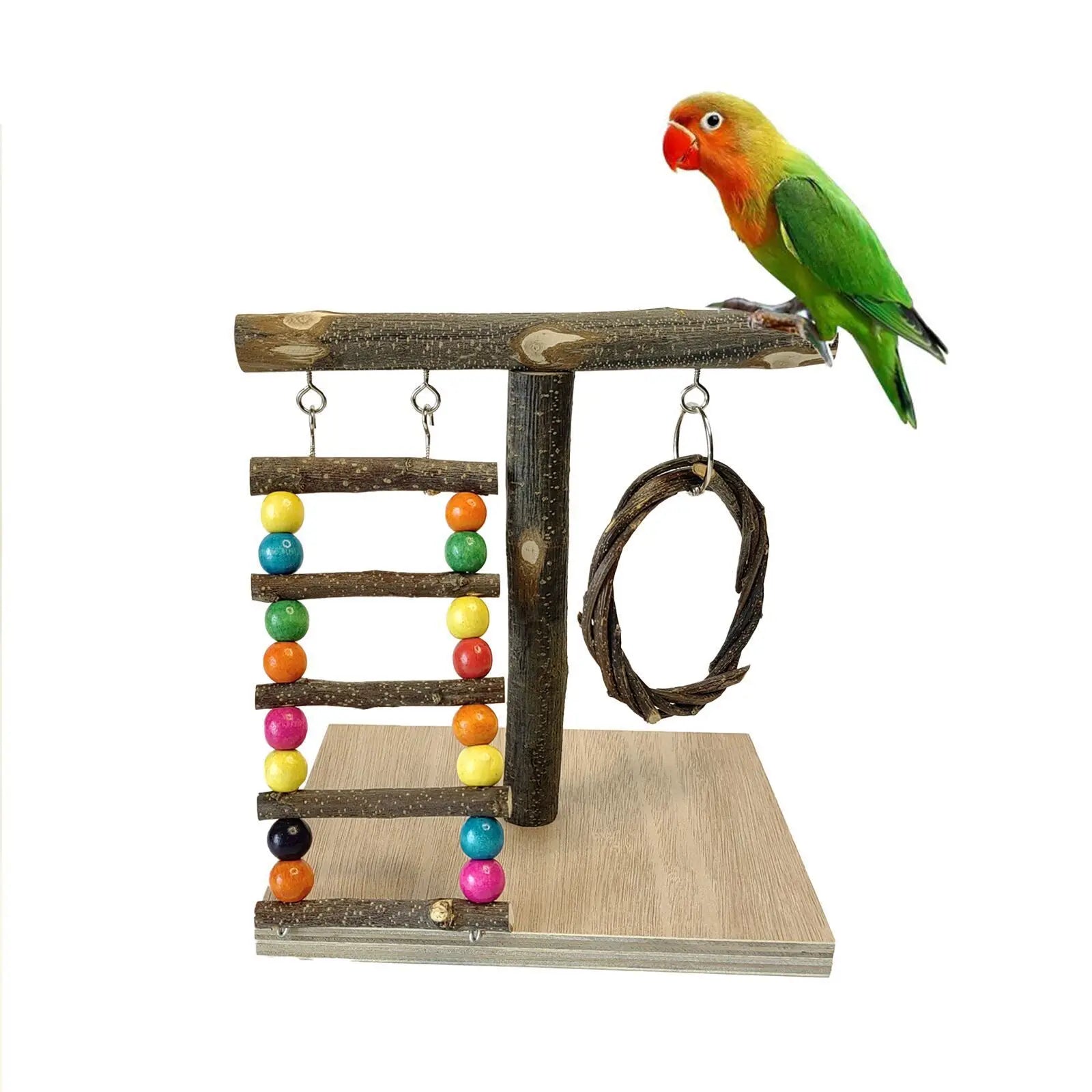Solid Wood Parrot Stand Training Bird Stand Parrot Toys Desktop Training Stand Pole Interactive Playground Small Pet supplies