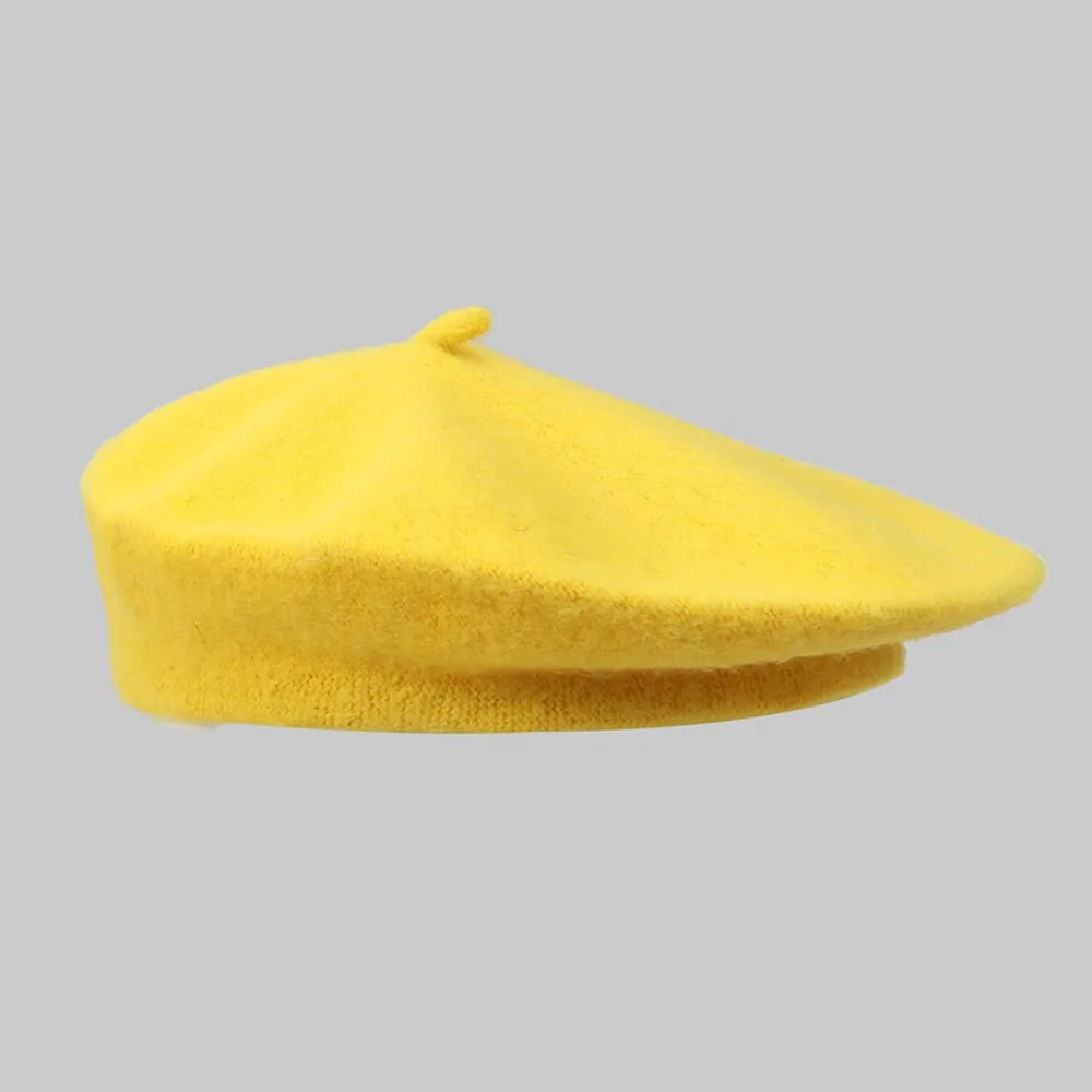 Fashion Warm Winter Wool Berets Hat Retro Solid Color French Artist Hat All Matched Elegant Plain Cap Lady