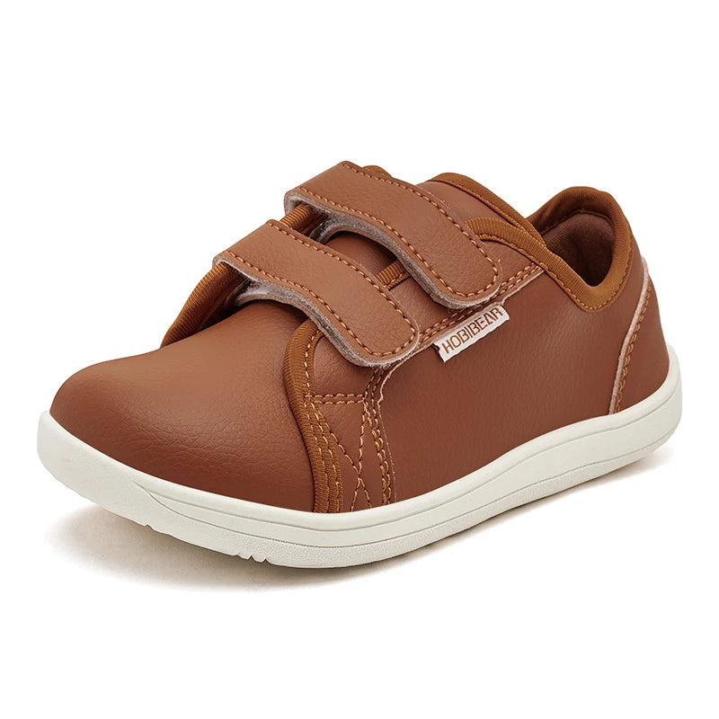 HOBIBEAR Kids Barefoot Shoes Little/Big Kid Wide Toe Minimalist Sneakers Lightweight Hook and Loop Artificial Leather Shoes